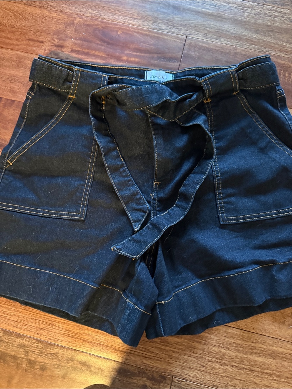 crown & ivy Dark Blue Denim Tie-Belt Shorts